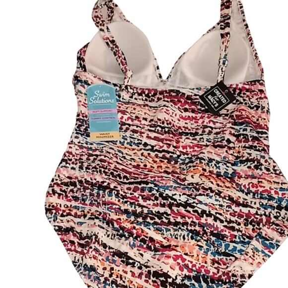 Swim Solutions HOT ROCKS Plunge Printed Tummy Control One-Piece Swimsuit 8 NEW - Picture 3 of 3